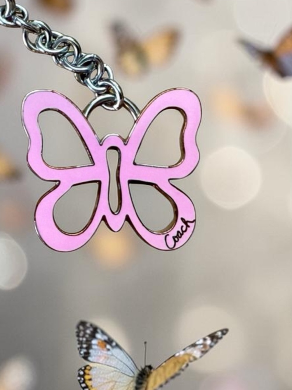 Coach, pink enamel, large butterfly keychain and/or bag charm EUC - Picture 6 of 7